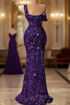 Mermaid One Shoulder Slit Sequin Formal Prom Dresses