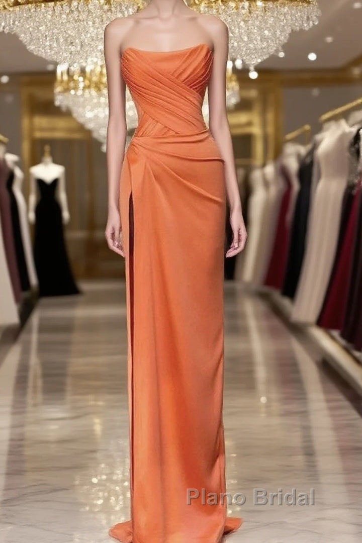 Mermaid Orange Satin Strapless Split Gown Main image