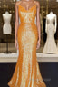 Mermaid Orange Sequin V Neck Dresses