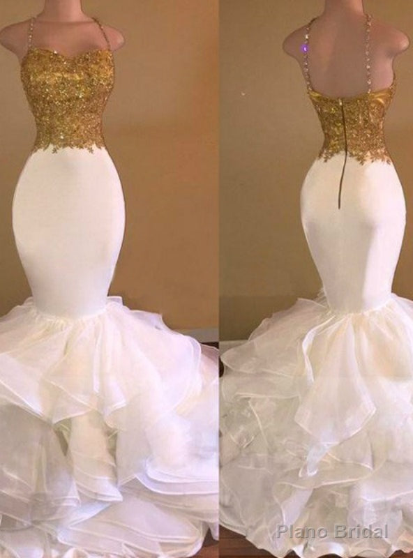 Mermaid Organza Spaghetti Straps Floor-Length With Applique Dresses Main image