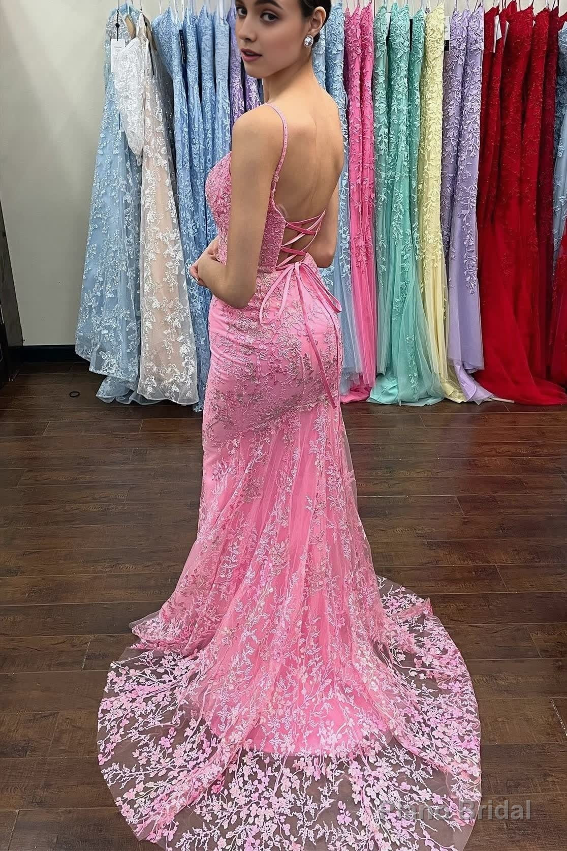 Mermaid Pink Lace Appliques Long Prom Dress Secondary image