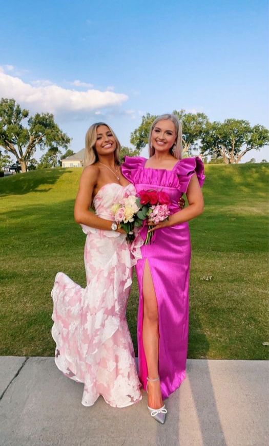 Pink Fashion Elegant Off-Shoulder Printed Floral Mermaid Slim Fit Long Ruffled Ball Gown Formal Evening Dresses Formal Party Dresses Secondary image