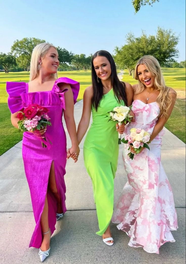 Pink Fashion Elegant Off-Shoulder Printed Floral Mermaid Slim Fit Long Ruffled Ball Gown Formal Evening Dresses Formal Party Dresses