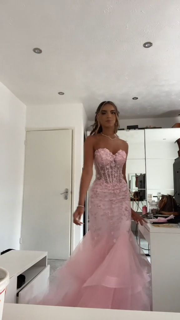 Mermaid Pink Tulle Long Formal Prom Dresses, Formal Evening Formal Dresses Secondary image