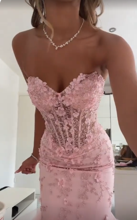 Mermaid Pink Tulle Long Formal Prom Dresses, Formal Evening Formal Dresses