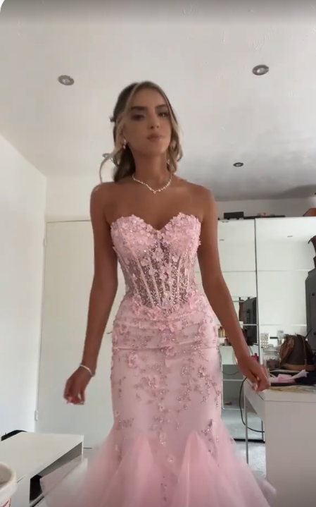 Mermaid Pink Tulle Long Formal Prom Dresses, Formal Evening Formal Dresses