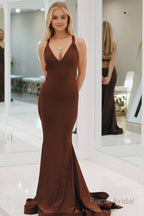 Mermaid Pink V Neck Backless Satin Long Prom Dress