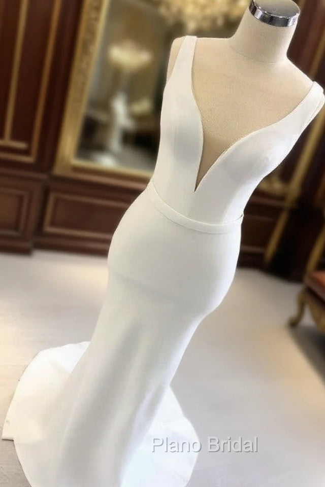 Mermaid Plunging Satin Wedding Dresses Main image
