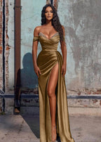 Mermaid Prom Dress Satin Long Fromal Dress with Split