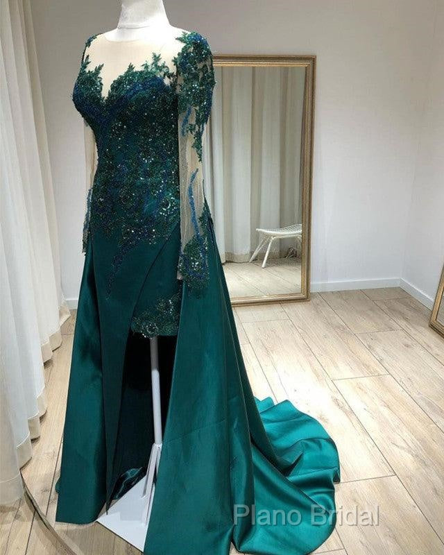 Mermaid Formal Prom Dresses Lace Beaded Sheer Long Sleeves