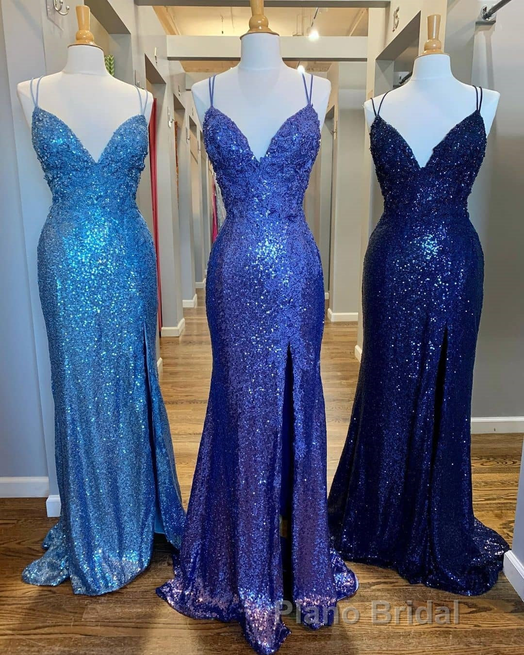 Mermaid Purple Sequins Long Formal Prom Dresses with Slit,Navy Blue Evening Party Gowns Secondary image