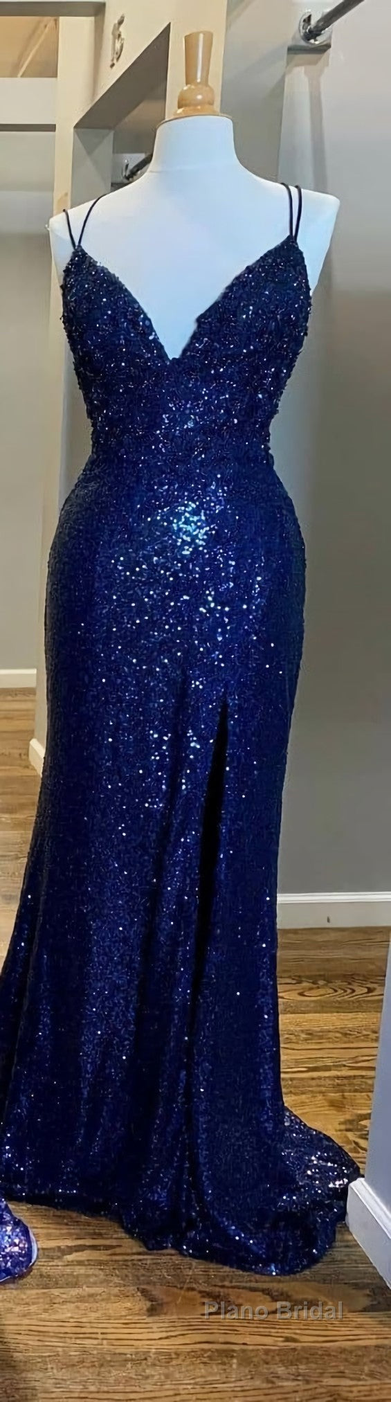 Mermaid Purple Sequins Long Formal Prom Dresses with Slit,Navy Blue Evening Party Gowns