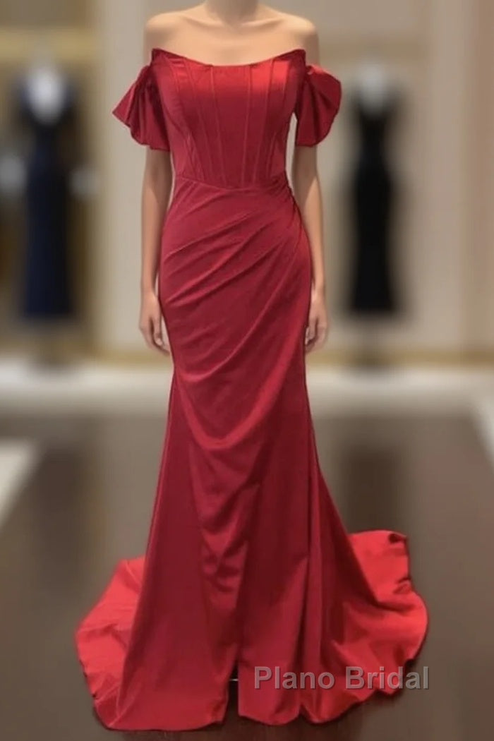 Mermaid Red Satin Corset Dresses Off The Shoulder Main image