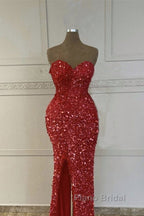 Mermaid Red Sequin Strapless Gown