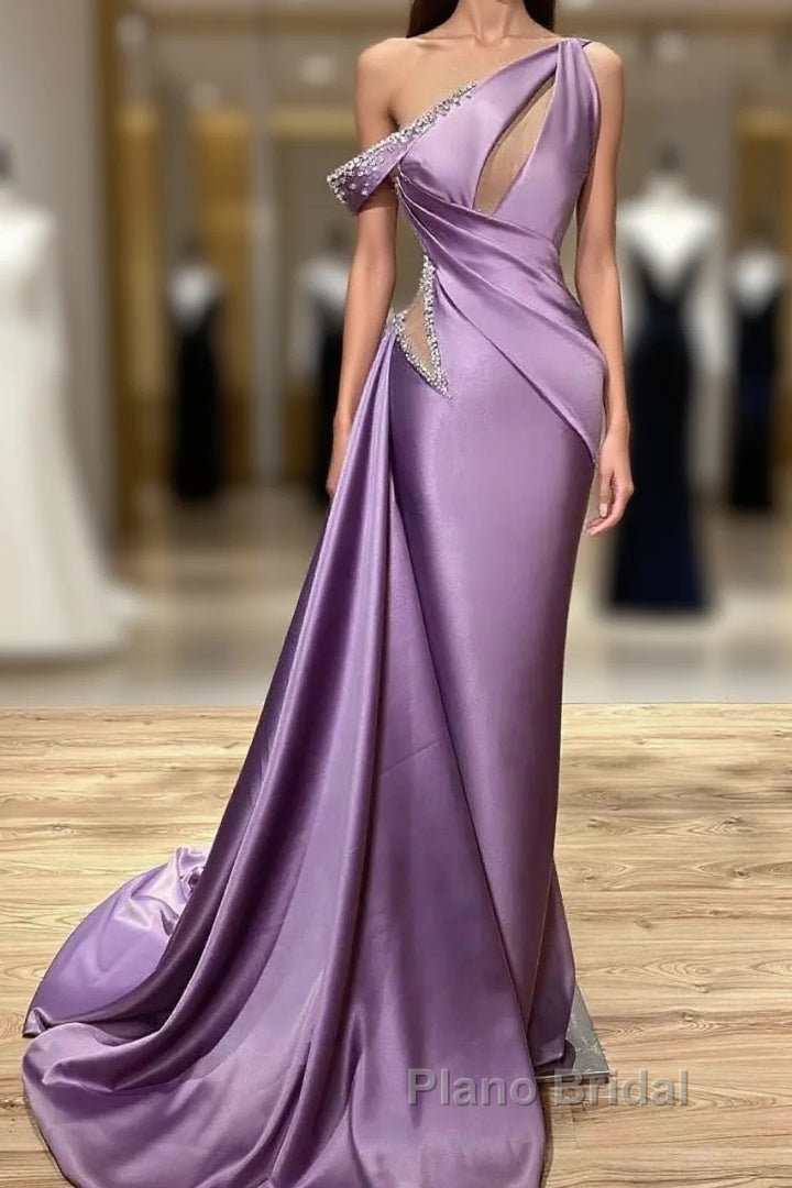 Mermaid Ruffle One Shoulder Lavender Beading Formal Prom Dresses Main image