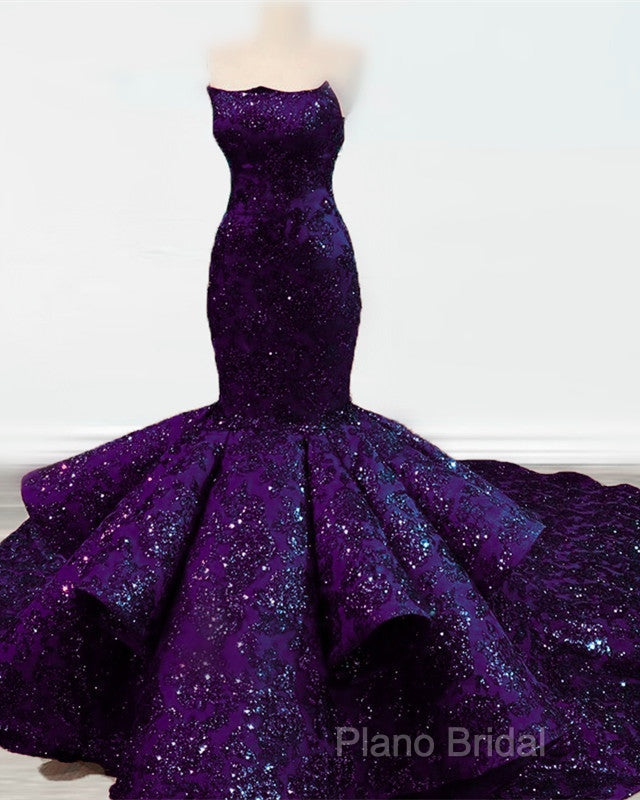 Mermaid Ruffles Strapless Sequins Pattern Dresses Secondary image