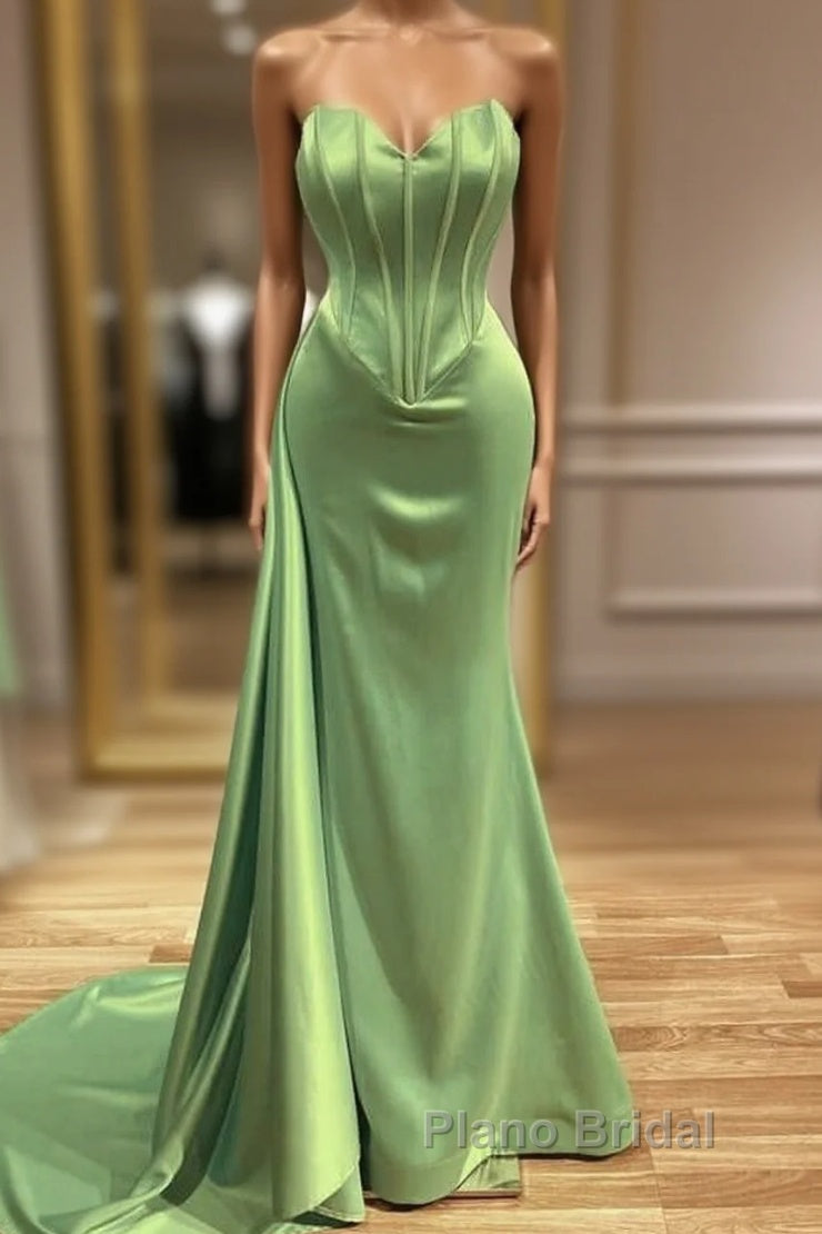 Mermaid Sage Green Corset Satin Formal Prom Dresses
