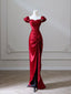 Mermaid Satin Burgundy Long Formal Prom Dresses, Mermaid Burgundy Long Formal Dresses