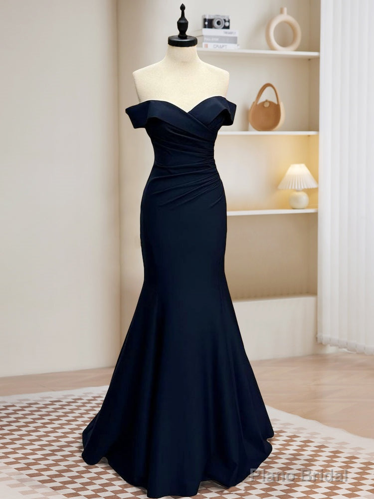 Mermaid Satin Dark Blue Long Prom Dress, Dark Blue Long Formal Dress Secondary image