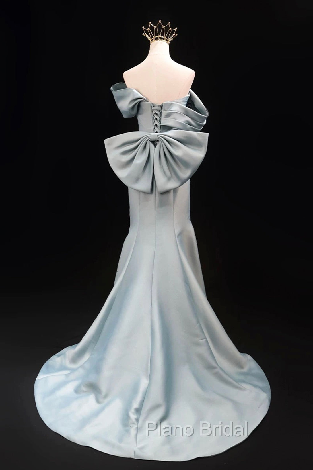 Mermaid Satin Floor Length Formal Prom Dresses, Blue Off The Shoulder Evening Party Dresses Secondary image