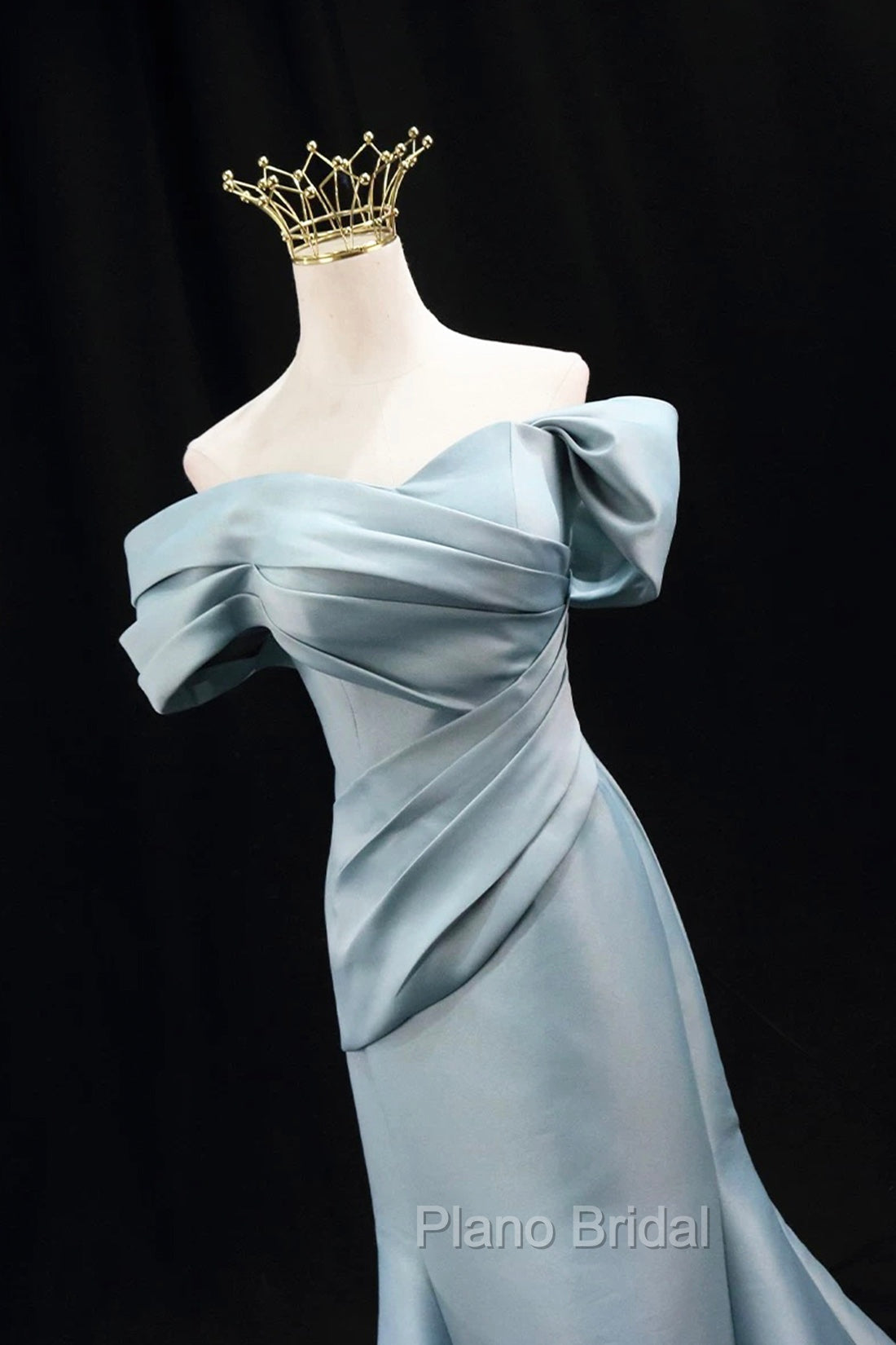 Mermaid Satin Floor Length Formal Prom Dresses, Blue Off The Shoulder Evening Party Dresses
