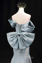 Mermaid Satin Floor Length Formal Prom Dresses, Blue Off The Shoulder Evening Party Dresses
