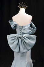Mermaid Satin Floor Length Formal Prom Dresses, Blue Off The Shoulder Evening Party Dresses