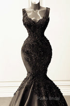 Mermaid Satin Spaghetti Straps Dresses With 3D Flowers