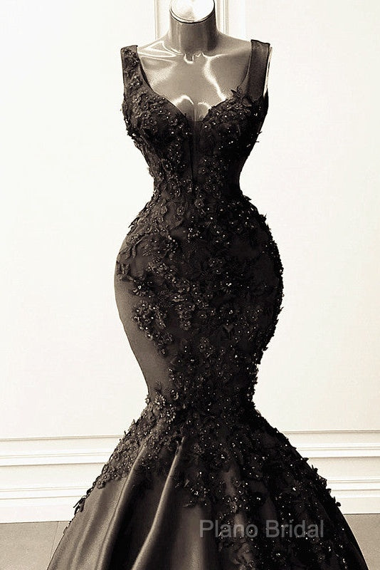 Mermaid Satin Spaghetti Straps Dresses With 3D Flowers