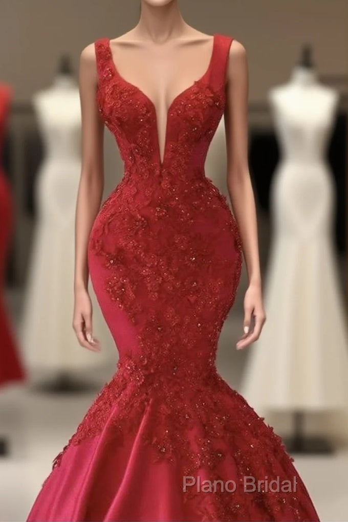 Mermaid Satin Spaghetti Straps Dresses With 3D Flowers Main image