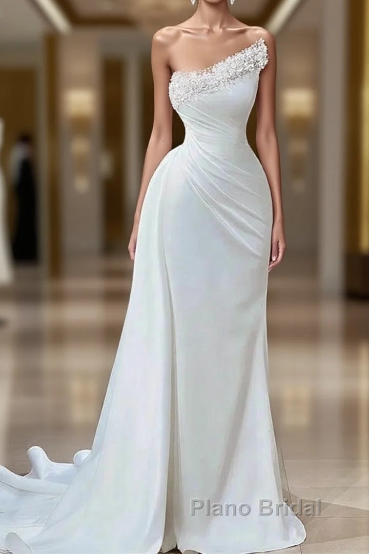 Mermaid Satin Wedding Dresses Long Strapless Dresses With Pearls Main image