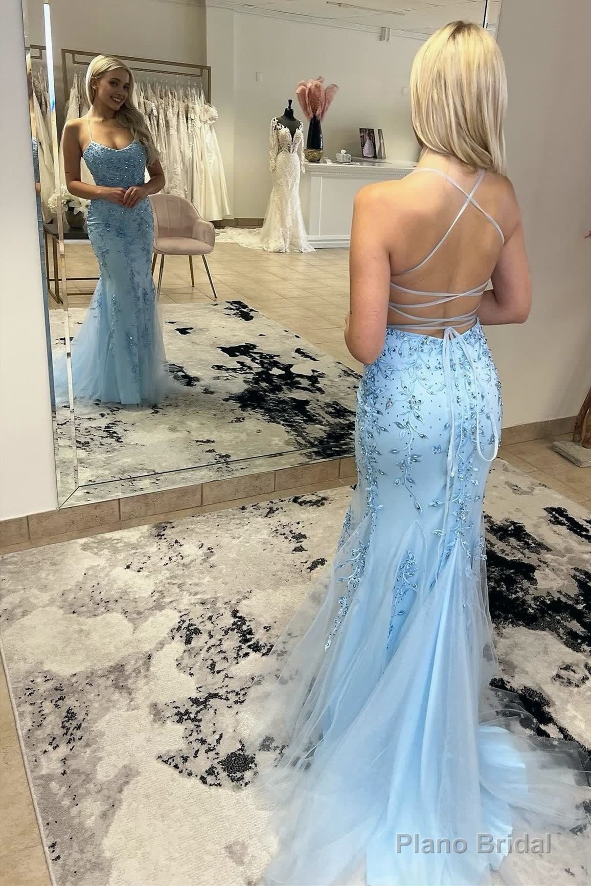 Mermaid Scoop Appliqued Prom Dress with Lace up Back Secondary image
