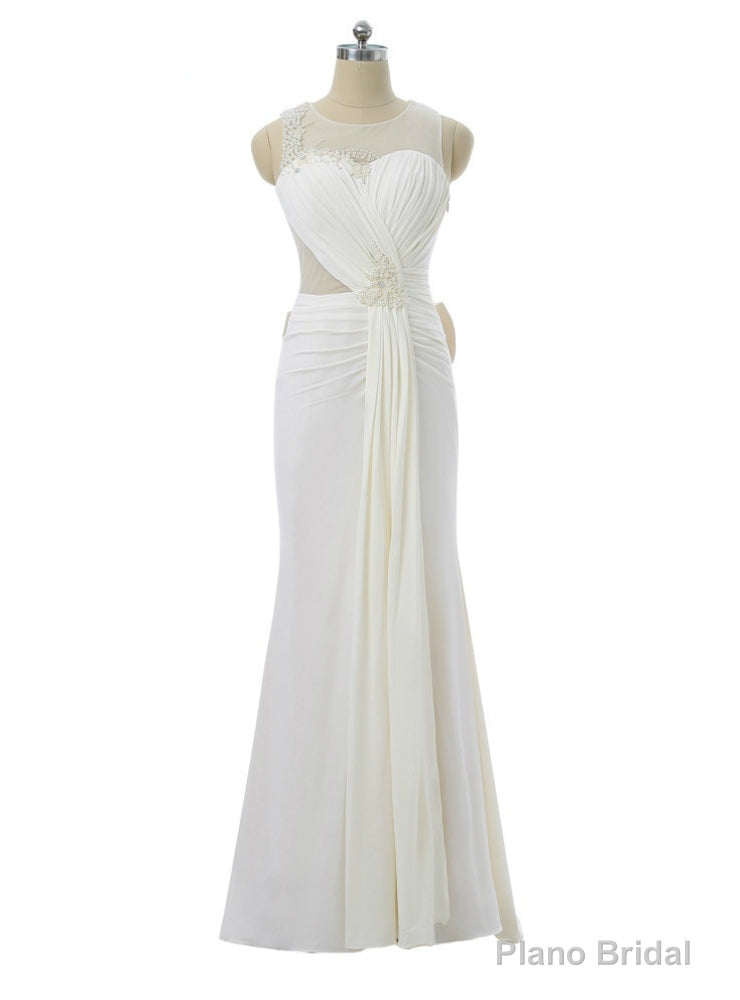 Mermaid Scoop Chiffon Pearls Bow See Through Long Evening Dresses Main image