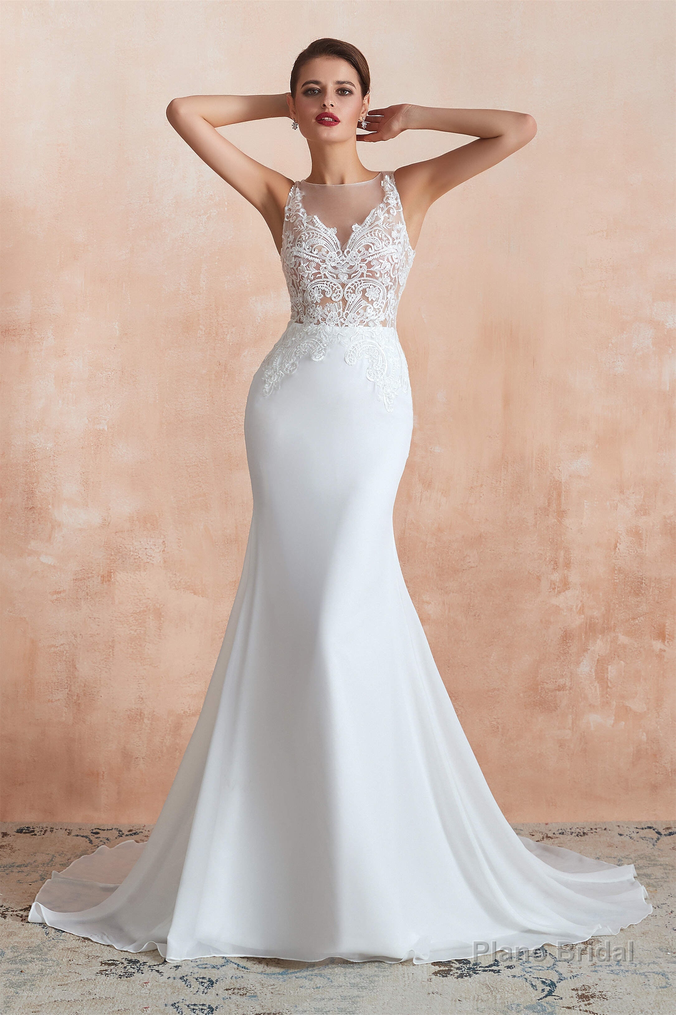 Mermaid See-Through Chiffon Wedding Dresses with Appliques Secondary image
