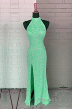 Mermaid Sequin Halter Slit Dresses