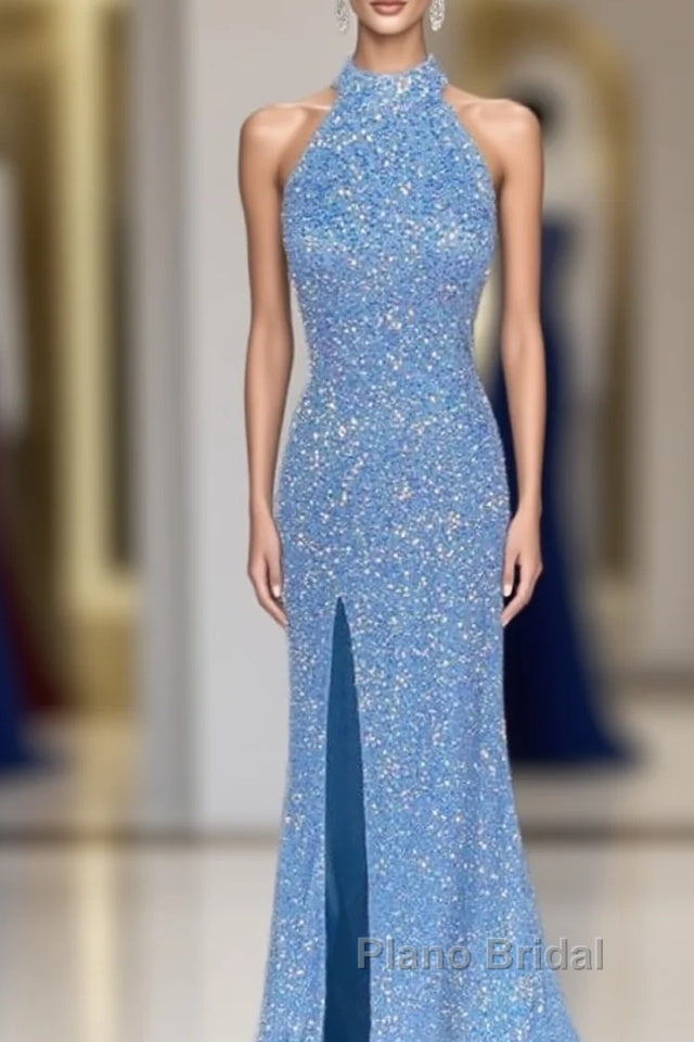 Mermaid Sequin Halter Slit Dresses Main image