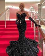 Mermaid Sequins Black Long Formal Prom Dresses 22Th Birthday Outfits With Sleeves