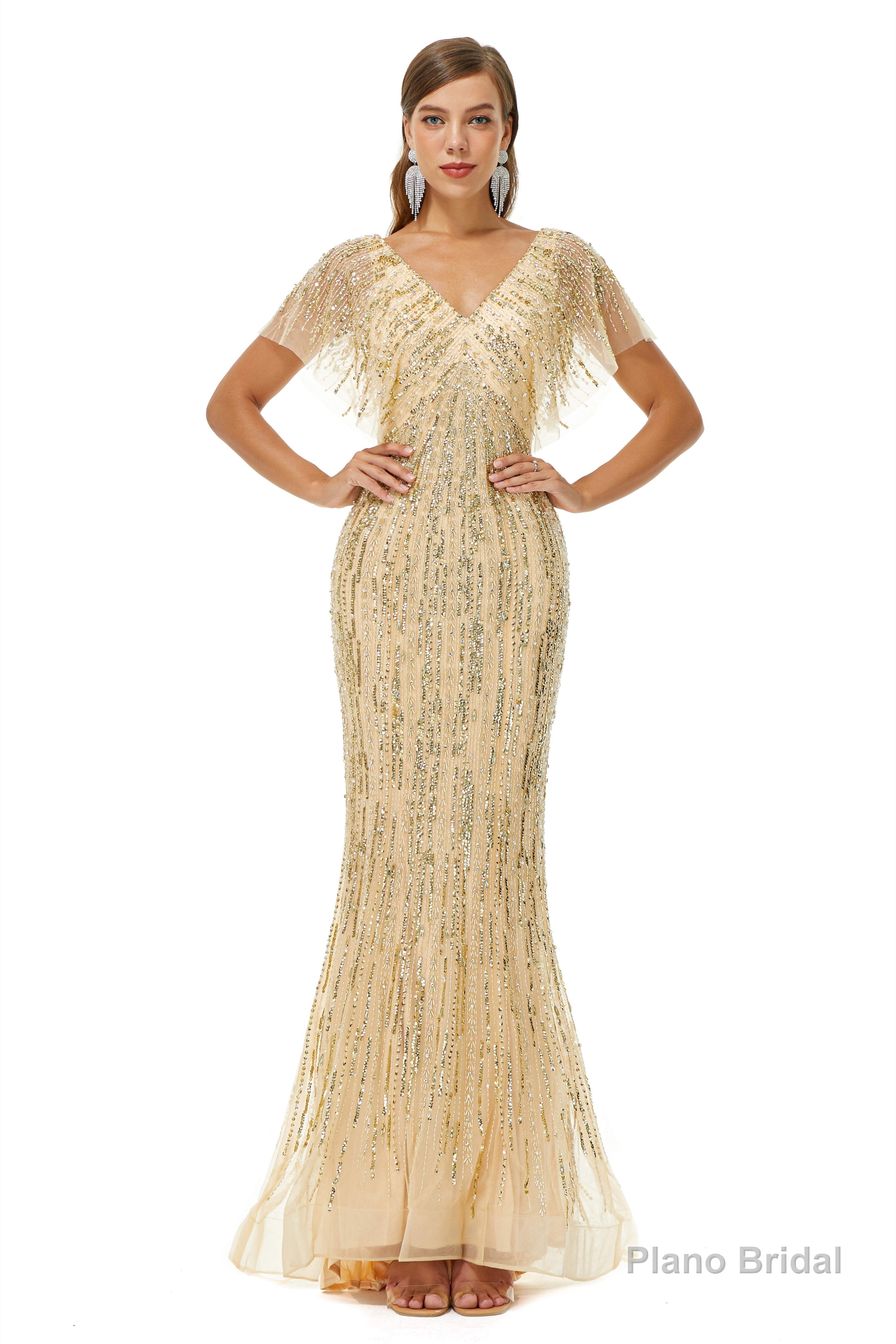 Mermaid Sequins V-neck Bat Sleeve Prom Dresses Main image