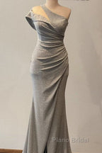 Mermaid Silver Glitter Dresses One Shoulder Split