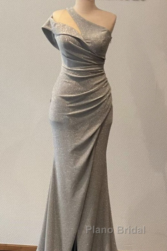 Mermaid Silver Glitter Dresses One Shoulder Split Secondary image