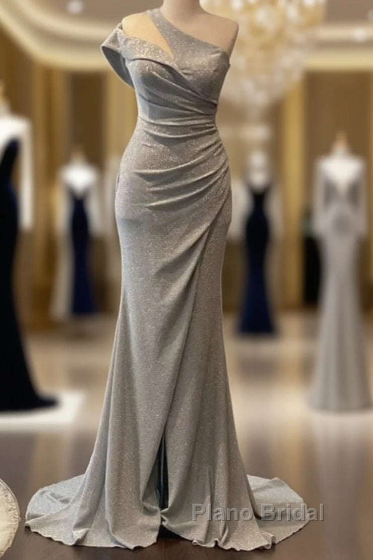 Mermaid Silver Glitter Dresses One Shoulder Split Main image