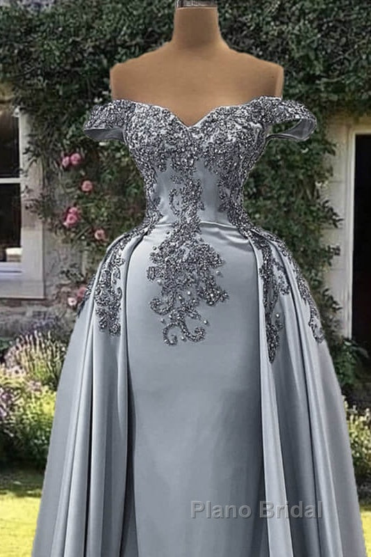 Mermaid Silver Satin Appliques Dresses Secondary image