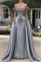 Mermaid Silver Satin Appliques Dresses