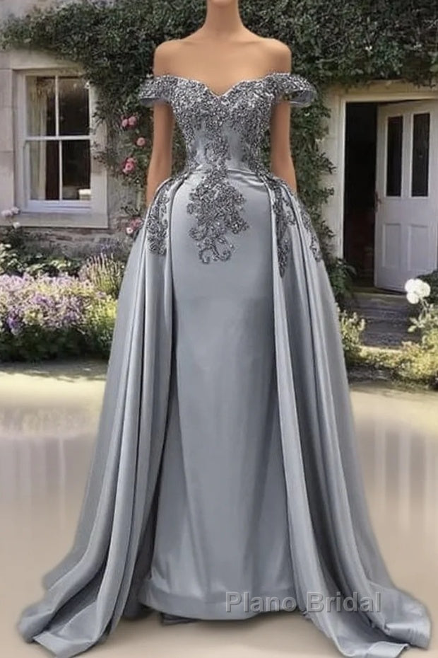 Mermaid Silver Satin Appliques Dresses