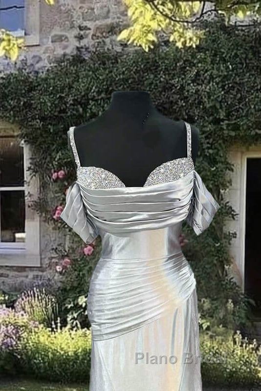 Mermaid Silver Satin Cold Shoulder Dresses Secondary image