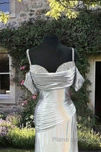 Mermaid Silver Satin Cold Shoulder Dresses