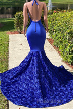 Mermaid Spaghetti strap Appliques Lace Sequined Open Back Floor-length Sleeveless Formal Prom Dress