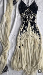 Mermaid Spaghetti Strap Chiffon Applique Long Formal Prom Dresses Temperament Party Dresses