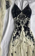Mermaid Spaghetti Strap Chiffon Applique Long Formal Prom Dresses Temperament Party Dresses