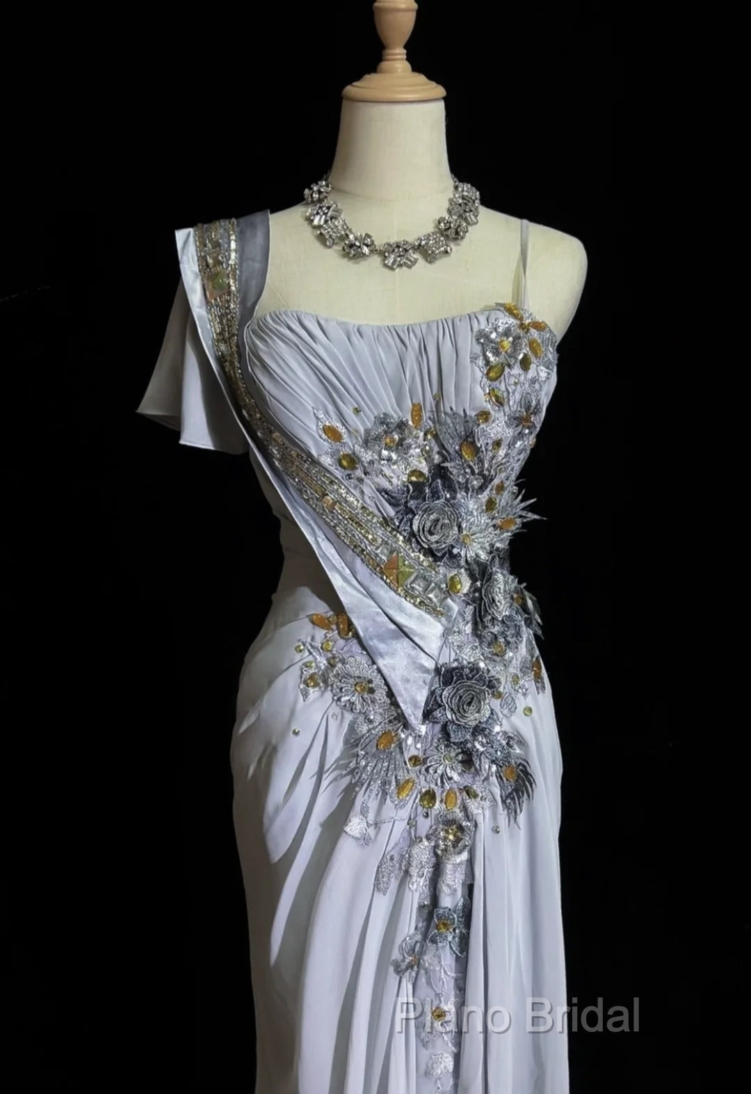 Mermaid Spaghetti Strap Chiffon Beaded Sequin Long Formal Prom Dresses Embroidered Applique Formal Gown Secondary image